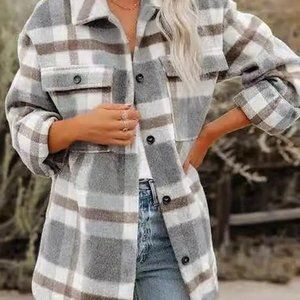 Plaid Flannel Shacket Jacket Women